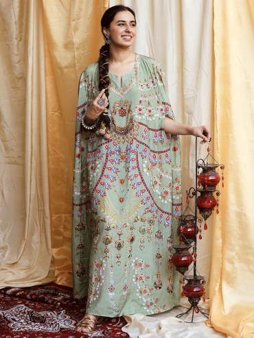 The Boozy Button Jabeen Pista Cotton Silk Festive Dress