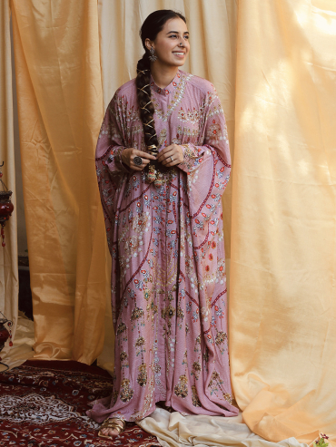 The Boozy Button Rumi Purple Cotton Silk Festive Dress