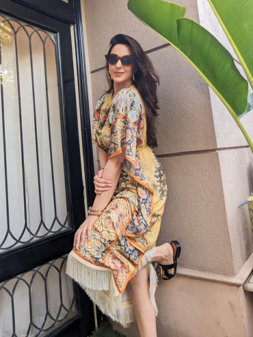 The Boozy Button Salaam Yellow Linen Short Kaftan