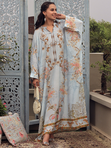 The Boozy Button Falak Grey Cotton Silk Festive Dress