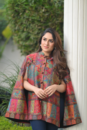 The Boozy Button Gulnaz Orange Woollen Kashmiri Cape