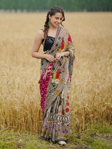 The Boozy Button Prem Gali Black Satin Silk Saree