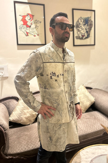 The Boozy Button Heart In Cabanna Men'S Grey Cotton Silk Waist Coat