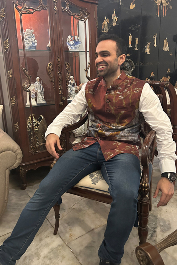 The Boozy Button Marsala Forest Men'S Brown Cotton Silk Waist Coat