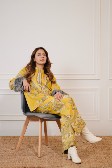 The Boozy Button Custard Yellow Woollen Cuddles Co Ord Set Plus Size