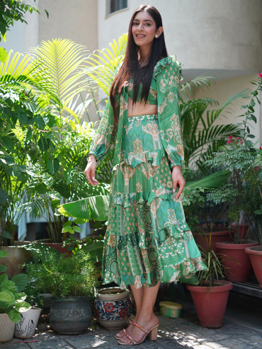 The Boozy Button Farmers Green Cotton Silk Co Ord Set