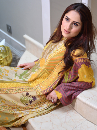 The Boozy Button Sufiana Yellow Cotton Silk Festive Dress