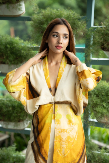 The Boozy Button Sultan Yellow Linen Co Ord Set Plus Size
