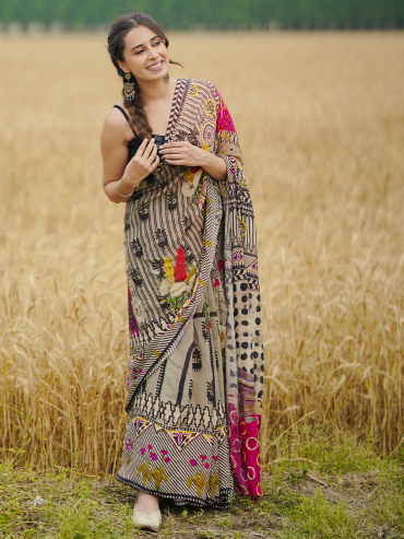 The Boozy Button Prem Gali Black Satin Silk Saree