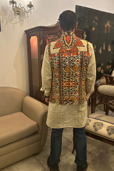 The Boozy Button Palm Coast Men'S Cream Cotton Silk Waist Coat