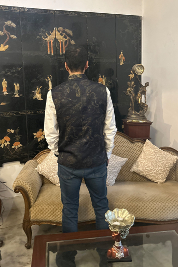 The Boozy Button The Coco Club Men'S Black Cotton Silk Waist Coat