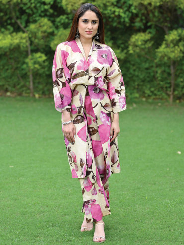 The Boozy Button Pink Linen Chanpagne Co Ord Set Plus Size