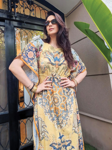 The Boozy Button Salaam Yellow Linen Short Kaftan