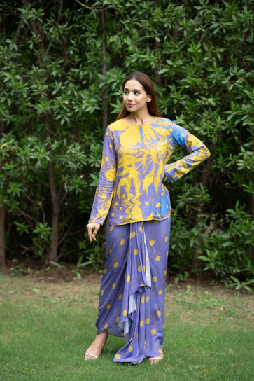 The Boozy Button Naji Purple Linen Dhoti Kurta Co Ord Set