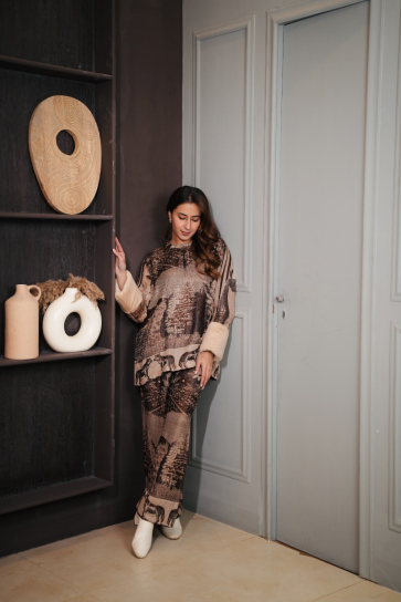 The Boozy Button Hot Chocolate Brown Woollen Cuddles Co Ord Set