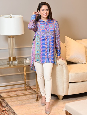 The Boozy Button Game Of Thrones Blue Cotton Silk Tunic Plus Size