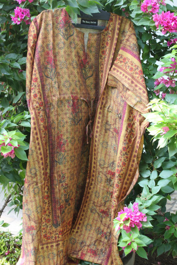 Earthy Brown Cotton Printed Kaftan