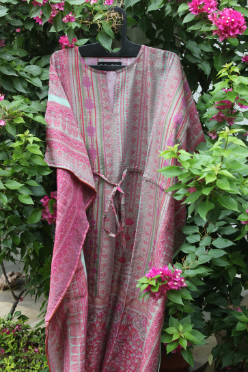 Pink Cotton Kaftan With Motifs