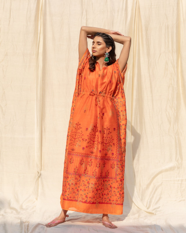 Orange Banarasi Kaftan