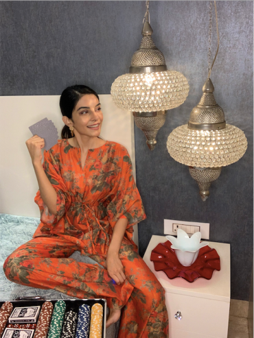 The Boozy Button Red Cotton Silk Kaftan Leisure Set