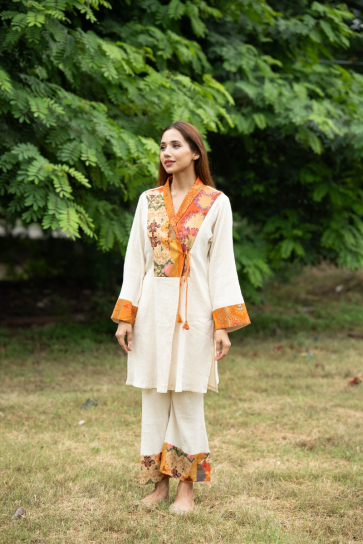 The Boozy Button Shifa Orange Linen Co Ord Set