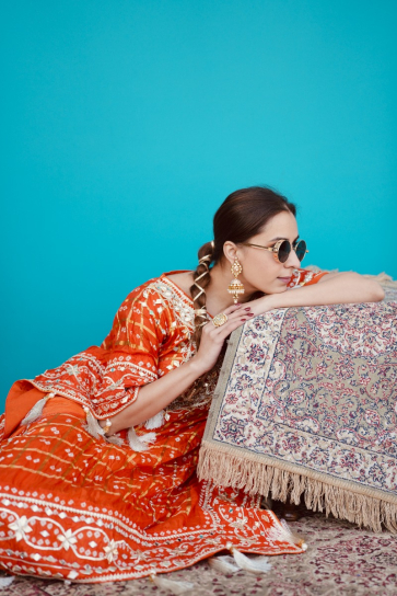 The Boozy Button Baarishein Orange Brocade Silk Kaftan Salwar