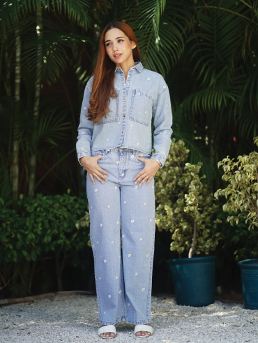The Boozy Button Daisy Me Blue Premium Quality Denim Denim Co Ord Set Plus Size