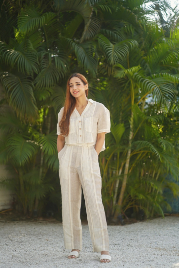 The Boozy Button Tahira Cream Linen Linen Co Ord Set