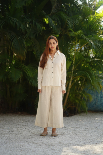 The Boozy Button Shirina Cream Linen Co Ord Set