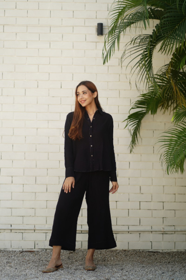 The Boozy Button Shaheen Black Linen Co Ord Set