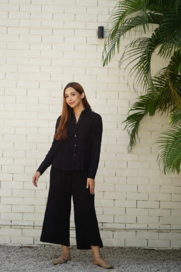 The Boozy Button Shaheen Black Linen Co Ord Set Plus Size