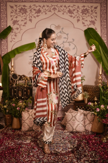 The boozy button teej red cotton silk kurta and pant