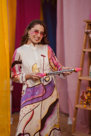 The Boozy Button Trouble Cream Cotton Silk Long Kurta Plus Size