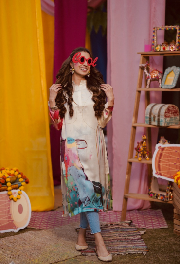 The Boozy Button Buddy Cream Cotton Silk Kurta plus Size