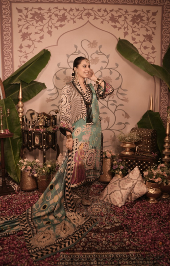 The Boozy Button Laddoo Blue Cotton Silk Kurta Pant Dupatta