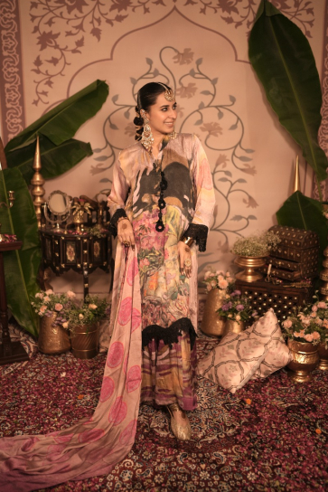 The Boozy Button Ghevar Pink Cotton Silk Kurta Pant Dupatta