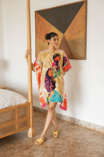 THE BOOZY BUTTON AKHIYAN ORANGE COTTON SILK SHORT KAFTAN