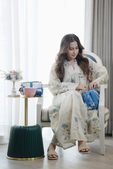 The Boozy Button Blue Grandiose Summer Cotton Linen Dress