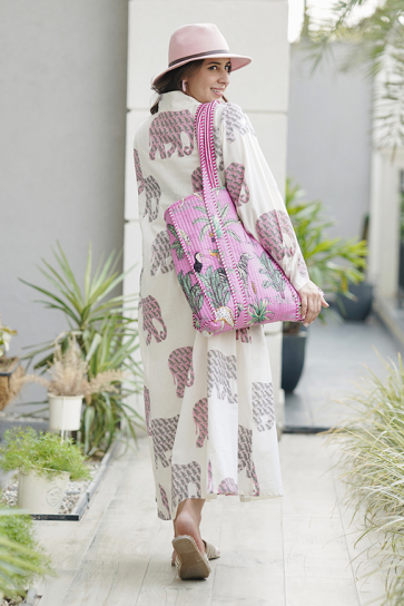 The Boozy Button Imperial Elephant White Cotton Tote Bag