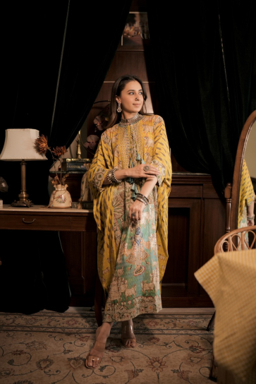 The Boozy Button Vishnu Yellow Banarasi Cotton Kaftan Kurta Dress