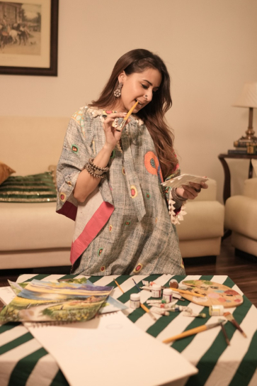 The Boozy Button Light Denim Blue Cotton Silk Kaftan Dress