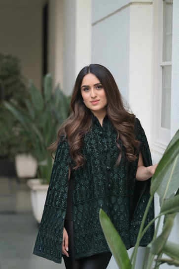 The Boozy Button Rajput Royal Green Velvet Cape