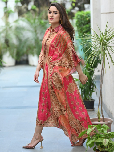 The Boozy Button Elizabeth Pink Satin Silk Dress