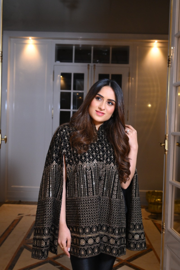 The Boozy Button Khamma Ghani Black Velvet Cape