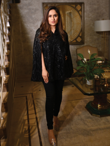 The Boozy Button Beyonce Black Studded Handwork Cape