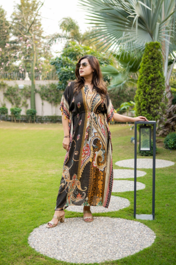 The Boozy Button Tokyo Brown Cotton Silk Long Kaftan