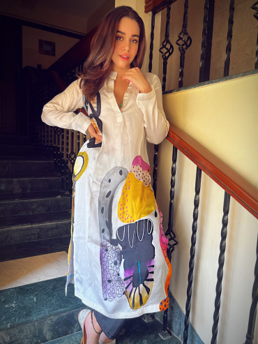 The Boozy Button Gulaal Cream Cotton Silk Kurta Plus Size