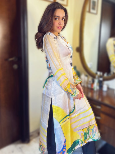 The Boozy Button Tesu Cream Cotton Silk Kurta Plus Size