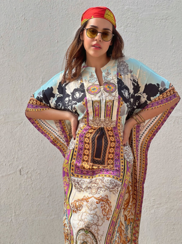 The Boozy Button Summer Rain Brown Cotton Silk Short Kaftan