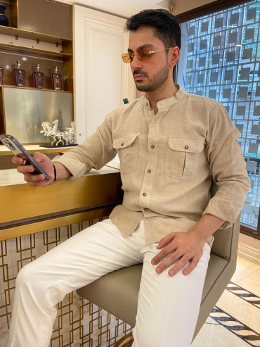 The Boozy Button Jackson Formal Cream Linen Shirt With Double Pockets